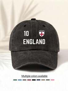 1pc Washed Baseball Cap With "ENGLAND 10" National Flag Logo Print, Best Gift Choice, Versatile Casual Fashionable, Highly Attractive All-Season Decorative Item, Must-Have Stylish Accessory - Washed Cap - View 20