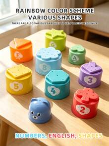 Cute Digital Alphabet Stacking Cup 18M+ Baby Enlightenment Toy, Colorful Number Recognition, Layered Stacking, ABS Material, Fun Interactive - Multicolor - View 6