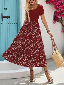 GGHKKssg Women's Summer Solid Color & Printed Patchwork Minimalist Casual Dress - Multicolor 6 - Ver 8