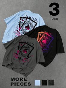 Camiseta de Manga Corta para Hombre con Estampado de Cartas de Póker, Camiseta Casual para Juegos de Azar, Camiseta con Diseño de As de Espadas - Azul bebé 2 - Ver 6