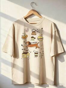 Cute And Relaxed Print Short-Sleeve T-Shirt, Fashionable Short-Sleeve T-Shirt For Spring And Summer 2026, Made In Mexico, 180 Grams. Cartoon Print, Couple Design, Suitable For Indoor Or Outdoor Wear. Crew Neck, Unisex, Ideal For Office And Leisure. One-Piece Pack. - APR-P631577SLNDXZGY444 - 查看 1