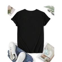 YOCASA Casual Summer T-Shirt for Women, with Round Neckline, Fitted And Short Sleeve, Featuring Oil Painting Print, Floral, Heart, Cherry, And Letter Patterns. Simple Casual Fabric, Sporty Style - [Negro] - Ver 3