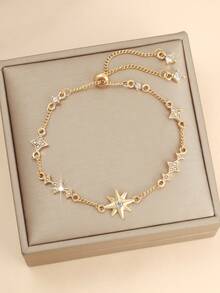 1件装时尚八角星形水钻镶嵌女士手链，适合日常佩戴和派对场合 - 金色 - 查看 1