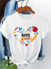[Camiseta personalizada] Camiseta personalizada con texto, camiseta con logo empresarial, ropa con logo de equipo S, regalo para maestros, personaliza tu texto - Blanco - Ver 1