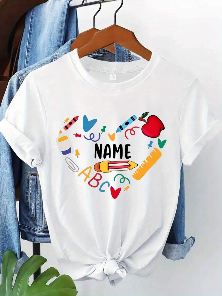 [Camiseta personalizada] Camiseta personalizada con texto, camiseta con logo empresarial, ropa con logo de equipo S, regalo para maestros, personaliza tu texto - Blanco - Ver 1