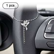 Butterfly & Crescent Moon Rhinestone Car Hanging Decor, Rearview Mirror Elegant Car Interior Decoration, Atmosphere Enhancing Hanging Accessory - Bow - View 8