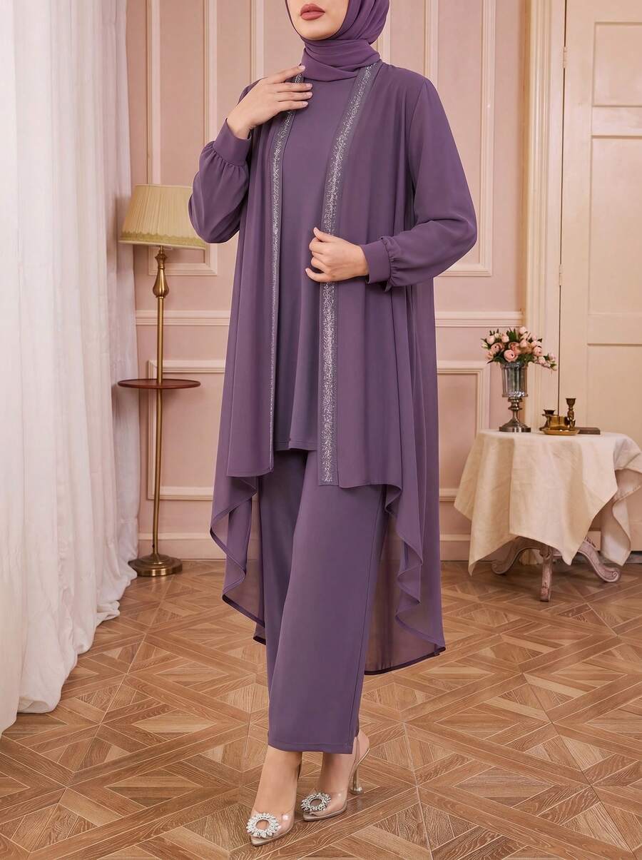 Solessence Conjunto de 3 piezas de chaqueta, top y pantalones de unicolor casual para mujer, primavera