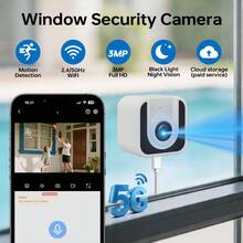 3MP Window Camera, AI Starlight Color Night Vision, AI Human & Motion Detection, Easy Quick Installation, 24/7 Recording, Simple & Fast Window Mounting - White - View 4