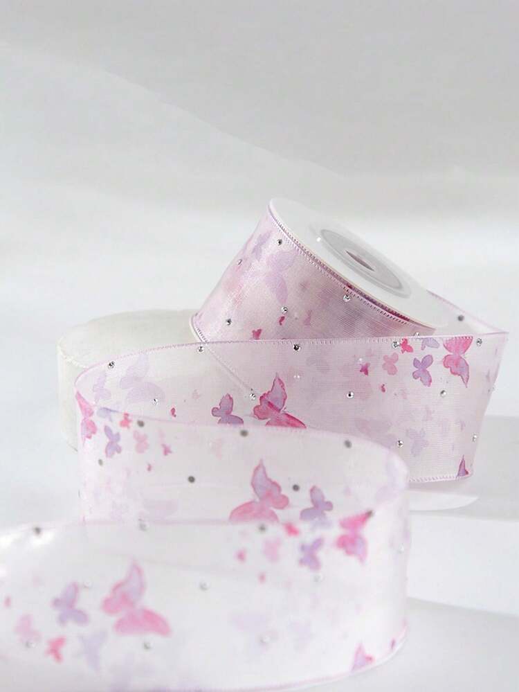 1PC Butterfly Print Ribbon, Suitable For Bouquet Packaging, Gifts, Cakes And Baking Packaging, With Bow, DIY, Gift Boxes And Bouquet Bundling - Multicolor - View 10