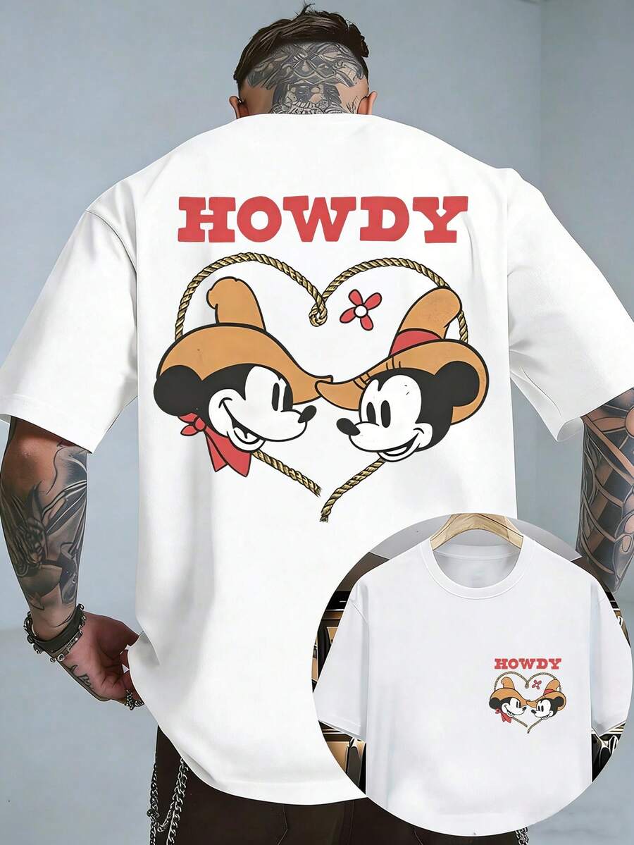 Men's Disney Cowboy Mickey Mouse Tee, Western Style Print, Casual Fit, Vintage Casual Wear. - trắng - Xem 1