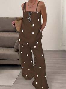 Set de 2 prendas con estampado de lunares sencillo para mujer, primavera/verano - Café integral - Ver 1