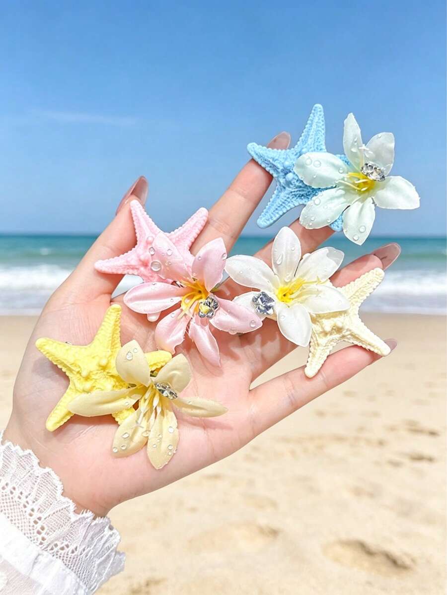 10入女款可愛甜美碎花髮夾，清新印花瀏海夾，橢圓形小花髮夾，額前瀏海夾，小側夾髮飾 - 彩色 - 查看 1