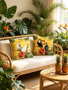 2/4pcs Vivid 3D Tropical Bird Print Pillow Covers, Colorful Parrot & Toucan With Mango Flower Pattern Decorative Cushion Covers, Boho Summer Jungle Theme Indoor Outdoor Patio Home Decor Pillow Shams, Pillow Insert Not Included - Multicolor - View 1