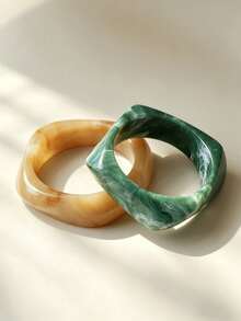 3pcs Set Exaggerated Asymmetrical Resin Semi-Transparent Bracelet For Women, Unique & Versatile - Multicolor - View 9