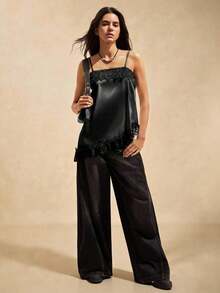 Top de tirantes negro minimalista de unicolor para mujer - Negro - Ver 4