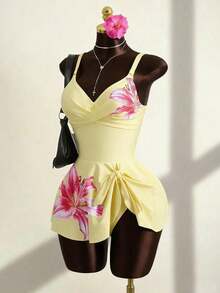 Conjunto de bikini de 2 piezas con estampado floral, accesorio de metal y correa ajustable, de caliente para vacaciones de primavera/verano y playa - Multicolor 4 - Ver 3