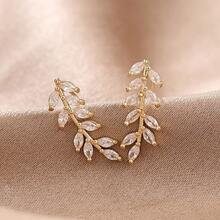 Bộ 3 khuyên tai kẹp hình lá | Khuyên tai đính đá Cubic Zirconia kiểu leo cho nữ, trang sức thanh lịch - Vàng - Xem 2