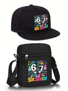 1pc/2pcs Hip Hop Cartoon Funny Music Note & "67" Graphic Print Baseball Cap And Crossbody Bag Set, Street Style Fashion Outdoor Sports Adjustable Flat Brim Cap And Shoulder Bag, Gift For Friends And Anniversary - Multicolor - View 13