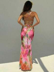 Vestido con estampado floral elegante y espalda descubierta para mujer - Multicolor 3 - Ver 2