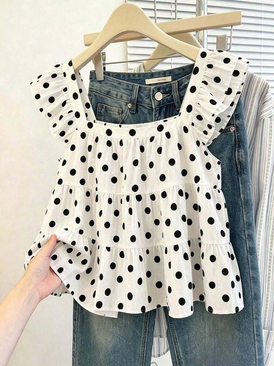 Blusa informal de mujer con volantes en el borde de unicolor - Multicolor 5 - Ver 1