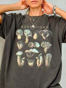 Camiseta vintage para mujer con estampado de hongos y efecto lavado|   Top de Verano de Alta Calidad, Casual y Elegante, Ideal para Amantes de la Naturaleza, Diseño con Estampado de Plantas, Estilo de Moda, Estilo Bohemio, Cuello Redondo, Manga Regular - Camisetas Gráficas para Mujer - Blanco - Ver 6