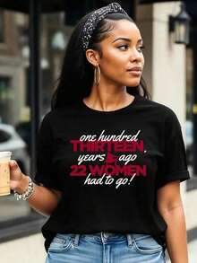 Mother's Day Set, Cotton Graphic T-Shirt, Plus Sizes,  T-Shirt, 1913, Women's Casual Short Sleeve Graphic T-Shirt | Crew Neck Top, Machine Washable, Regular Fit, Streetwear, Medium Stretch Fabric For Spring - Fashionable Women's Clothing, Perfect Gift Idea, Y2K, Men's Oversized Shirt, Women's Tops. - 黑色 - 查看 1