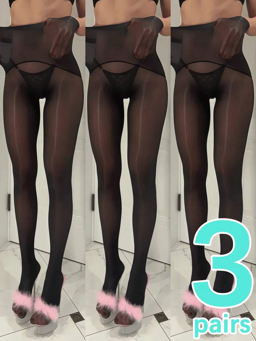 Bộ 3/2/1 đôi quần tất nữ thời trang Châu Âu và Mỹ màu đen bóng, độ co giãn cao, ôm sát, mềm mại, thoải mái, thích hợp mặc hàng ngày, quần tất đen liền mạch gợi cảm giúp thon gọn vóc dáng, mùa xuân/hè.