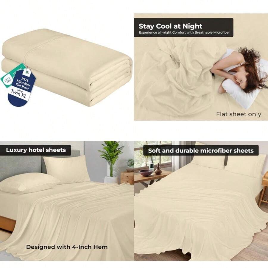Royale Linens - Sábana encimera de microfibra cepillada, 1800 hilos, suave y transpirable, resistente a las arrugas y a las manchas tamaño individual XL, color arena - Arena - Ver 1
