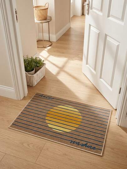 1pc Rug/Carpet/Bath Mat/Door Mat, European And American Luxury Retro - Classic Minimalist Sun & Letter Pattern Entryway Mat, Suitable For Bathroom, Kitchen, Doorway, Hallway, Bedside, Living Room, Bedroom, Machine Washable Soft Floor Mat, Aesthetic Home Decor