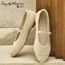 joy&mario 1双女士米色针织玛丽珍芭蕾平底鞋，透气轻便休闲鞋，配有可调节搭扣，适合日常穿着和街头风格 - J&M - 米色 - 查看 4