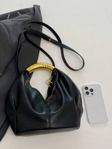 Fashionable Minimalist Pleated Cloud Handbag, Versatile Shoulder/Underarm Bag - Black - View 8