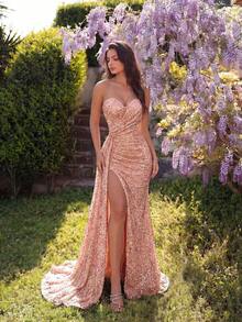 Vestido largo con cuello de corazón con lentejuelas, parches de malla y abertura en el bajo, cintura alta, adecuado para bailes, fiestas, cenas formales y otras ocasiones como bodas y fiestas de primavera - Rosa 2 - Ver 7