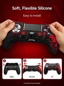 2026 New Red Spider Web 4 Controller Cover Set, Non-Slip Silicone Protective Case + Raised Joystick Caps, Supports Charging With Protective Case, Separate Case/Caps/Set Available, Anti-Slip, Anti-Sweat, Anti-Dust, Anti-Scratch, Enhances Grip, Improves Gaming Experience, Best Gift For 4 Players, Christmas/New Year 2026 Gift, Holiday Promotion/Christmas Special Edition, Children/Family Gift - Multicolor - View 7