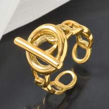 18K Gold Plated Stainless Steel Adjustable OT Clasp Ring, Vintage Jewelry For Women To Wear Daily Or Party - Gold 2 - View 3