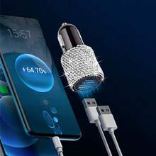 1 pièce Chargeur de voiture avec strass étincelants, chargeur rapide Type-C PD 20W et USB QC3.0, 12/24V universel pour voiture, camion, SUV, câble de charge rapide 3-en-1 pour téléphones, écouteurs, caméra de tableau de bord, GPS, drones, cadeau idéal pour anniversaire, vacances et accessoires automobiles - Chargeur de voiture - Voir 8