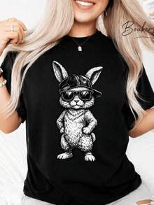 Cinturn de PascuA1 Para Conejo Frío B1O con Sungla1ss y Grfico Feliz de Pascua C1Ap T1EE - Negro - Ver 2