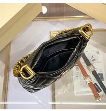 Women's Genuine Cowhide Leather Hobo Handbag Diamond Quilted Pattern Gold Metal Logo Leather Woven Chain Strap Multi-Pockets 3 Ways Carry Luxury Classic Casual Daily Commute Shoulder Crossbody Bag 3 Colors Gift - trắng - Xem 4