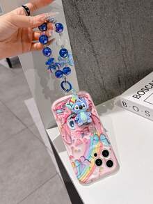 Disney Has Authorized, Phone Case - Chain Set, The Stitch Lilo & Stitch 3D Phone Case Plus A Silicone 3D Stitch Bracelet With Metallic Ring Removable Bracelet, Stitch And Angel Pattern, Compatible With Iphone17/16/15/14/13/12/11/XS/XR/X Plus Pro Max, A Stylish Cartoon Phone Case, The Perfect Gift Choice, Phone Protection, Durable Phone Cover, Great Gift For Friends And Family. - 白色 - 查看 3
