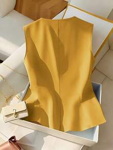 Blusa sin mangas elegante amarilla, top de verano elegante y estilizador para mujeres - Amarillo Mostaza - Ver 2