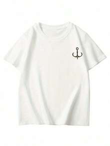 Camiseta de manga corta con cuello redondo y estampado gráfico casual para niños y adolescentes, top de verano - Blanco - Ver 2