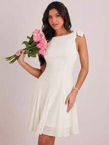 Vestido mini casual y de fiesta con pliegues y lunares para mujer - Blanco - Ver 3