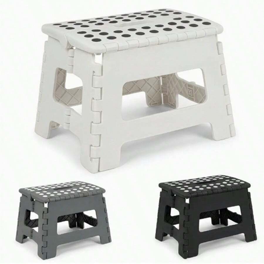 Ghế bậc thang gấp gọn chắc chắn cao 2,7 cm, chịu tải 150 kg, mặt trên chống trượt có tay cầm, ghế bậc thang gấp gọn tiện dụng cho người lớn trong phòng tắm, nhà bếp, sân vườn. - màu đen - Xem 1