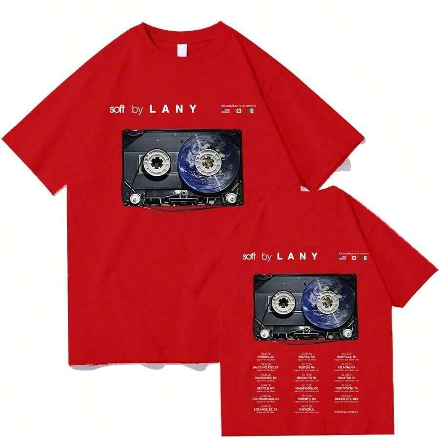 LANY Women's Clothing The World Tour North America T-Shirts Men Women Hip Hop Retro Oversized T-Shirt Men's Fashion Cotton Clothing - 紅色 - 查看 1
