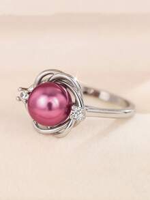 1 chiếc nhẫn hoa hồng sang trọng, thời trang, đính đá zircon tổng hợp và ngọc trai giả, thích hợp đeo hàng ngày, dự tiệc, làm quà tặng hoặc trang sức. - nhẫn - Xem 6