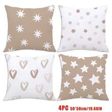 MEMNUN 4pcs Milk Tea Watercolor Graffiti Heart Star Print Pillow Case Covers, Polyester Fabric Single-Sided Printing, 17.7*17.7in(45*45cm)/19.69*19.69in(50*50cm)/15.75*15.75in(40*40cm), Suitable For Home Decor, Living Room Sofa Cushions, All Seasons, Gift - Multicolor - View 12