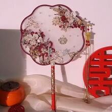Traditional Chinese Wedding Fan For Brides - Vintage Palace-Style Round Handheld Fan, Suitable For Chinese Weddings, Plastic Wedding Decorations, Bridal Adornments, Summer Ceremonies, And Cultural Events - 藍色的 - 查看 8