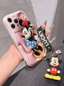 Disney Mickey Mouse Clubhouse Phone Case : 3D Fluffy Pattern Border Protector Phone Soft Phone Case With A Free Cute Mickey Bracelet Chain Lanyard, Mickey, Minnie, Goofy, Donald Duck, Daisy Duck, Pluto, For Apple 17 Promax 17 Pro 16 15 14 13 12 11 Pro Max XS Max X XR Soft Cover Summer Phone Case - 白色 - 查看 6