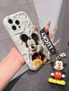 Disney Mickey Mouse Clubhouse Phone Case : 3D Fluffy Pattern Border Protector Phone Soft Phone Case With A Free Cute Mickey Bracelet Chain Lanyard, Mickey, Minnie, Goofy, Donald Duck, Daisy Duck, Pluto, For Apple 17 Promax 17 Pro 16 15 14 13 12 11 Pro Max XS Max X XR Soft Cover Summer Phone Case - 白色 - 查看 6
