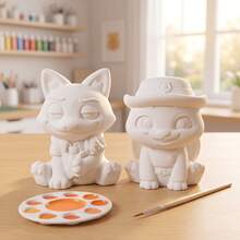 Miniso 名创优品疯狂动物城尼克和朱迪DIY石膏彩绘摆件，3D未上色白色石膏娃娃，涂鸦手工装饰，适合家居装饰和桌面摆放，生日、圣诞节、新年派对送给家人和朋友的完美礼物 - 多色 - 查看 2