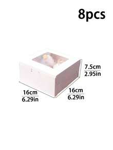 4pcs/8pcs/24pcs White Cardboard Cookie Boxes With Window, Simple Minimalist Packaging For Baked Goods, Cookies, Pastries, Portable And Dust-Proof - View 13